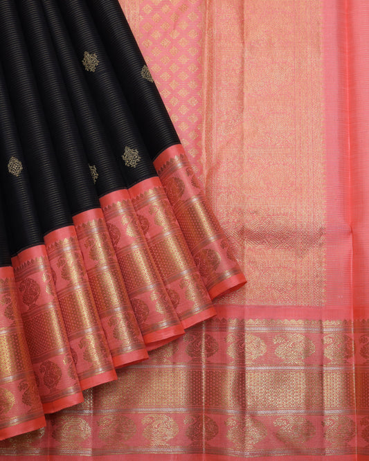 Black and Peach pure zari silk saree