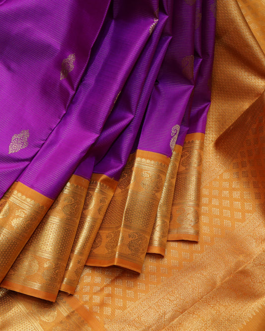 Purple and mustard pure zari silk saree