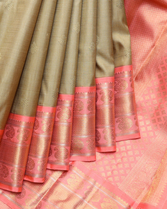 Granola beige pure zari silk saree
