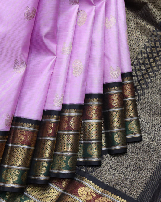 Lavender and Black pure zari silk saree
