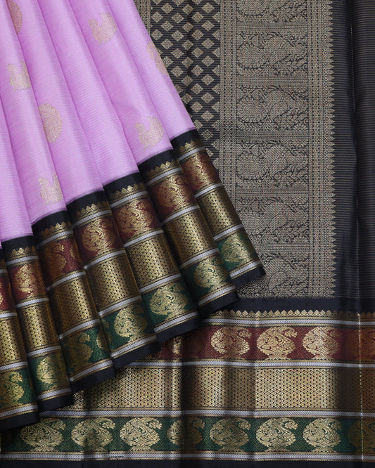 Lavender and Black pure zari silk saree