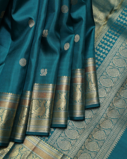 Peacock green pure zari silk saree