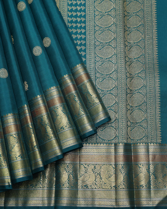 Peacock green pure zari silk saree