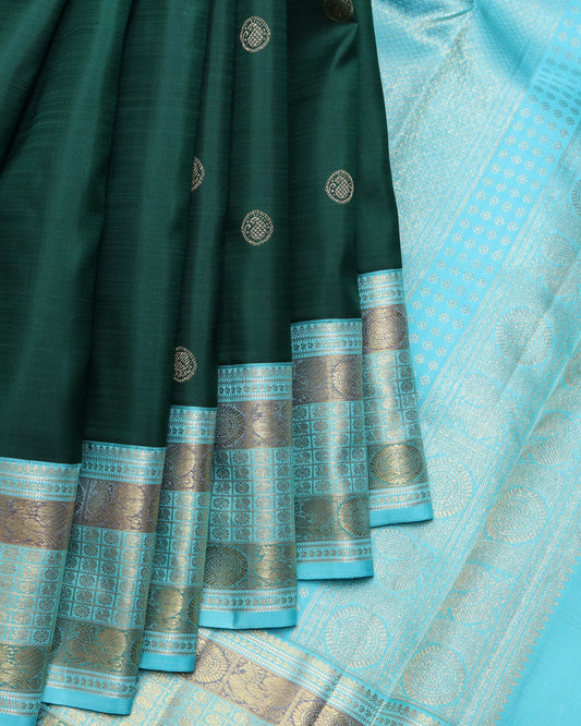 Green and Blue pure zari silk saree