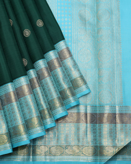 Green and Blue pure zari silk saree