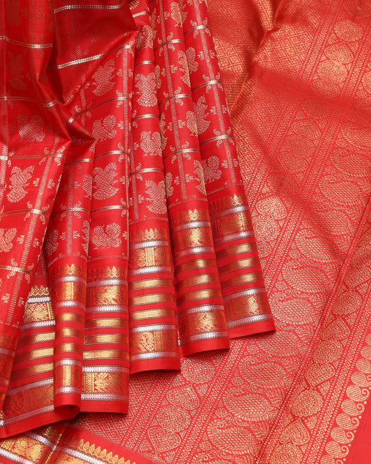 Red and traditional pure zari silk saree
