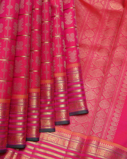 Dual tone pink traditional pure zari silk saree