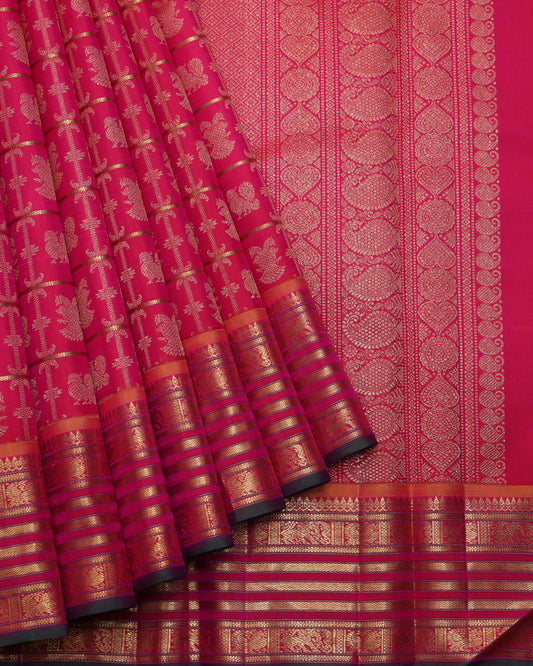 Dual tone pink traditional pure zari silk saree