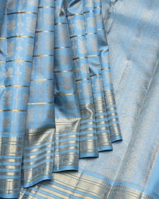 Steel blue pure zari silk saree