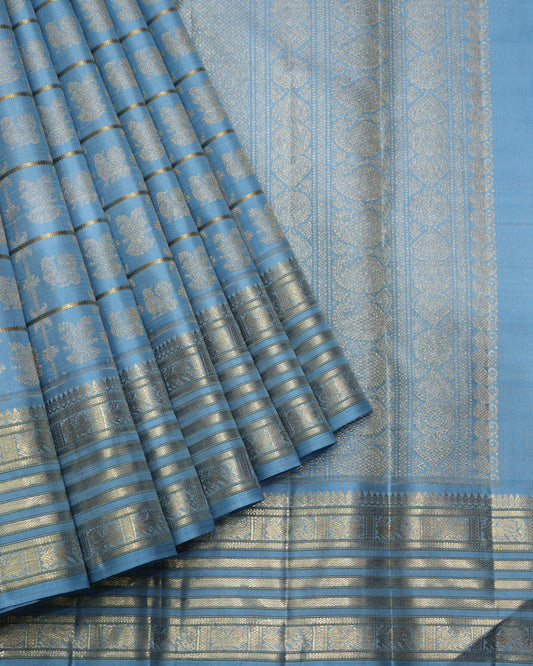 Steel blue pure zari silk saree