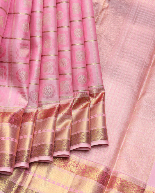 Pastel Pink and Gold pure zari silk saree