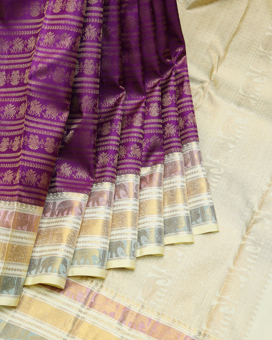 Purple and Cream designer pure zari silk saree