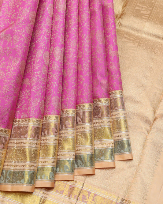 Pink and Peach pure zari silk saree