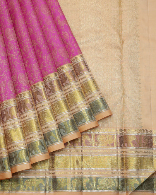 Pink and Peach pure zari silk saree