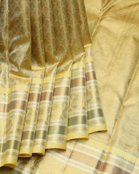Golden cream pure zari silk saree
