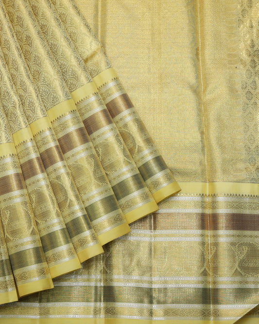 Golden cream pure zari silk saree