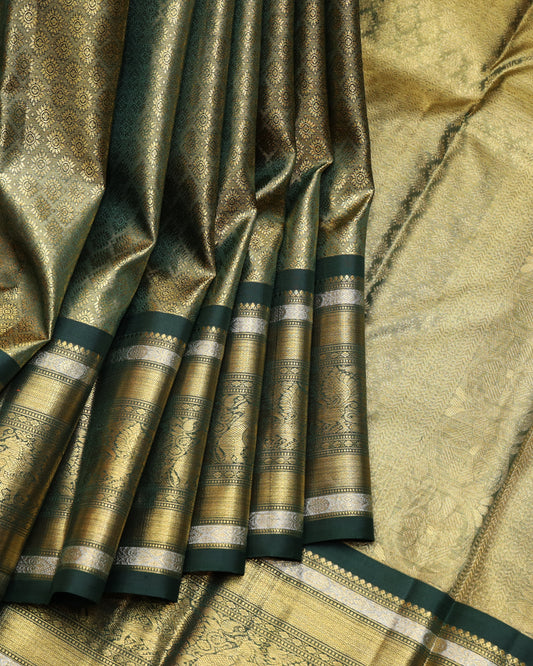 Forest green pure zari silk saree