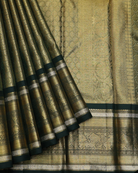 Forest green pure zari silk saree