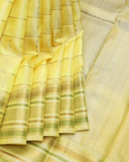 Lemon yellow pure zari silk saree