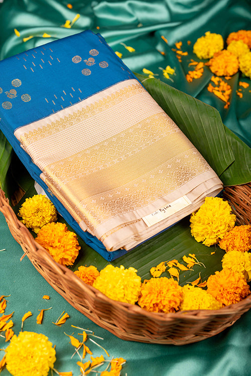Blue and cream semi silk saree