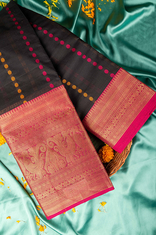 Black And Pink Kanchi Cotton Saree
