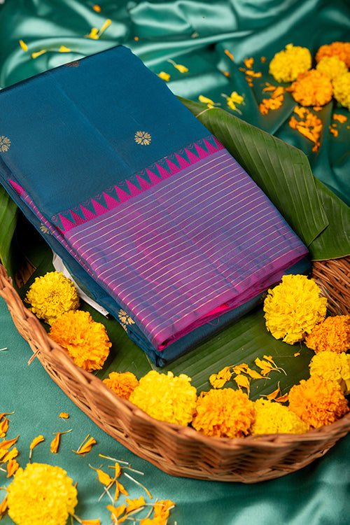 Blue and purple turning pure touch silk saree