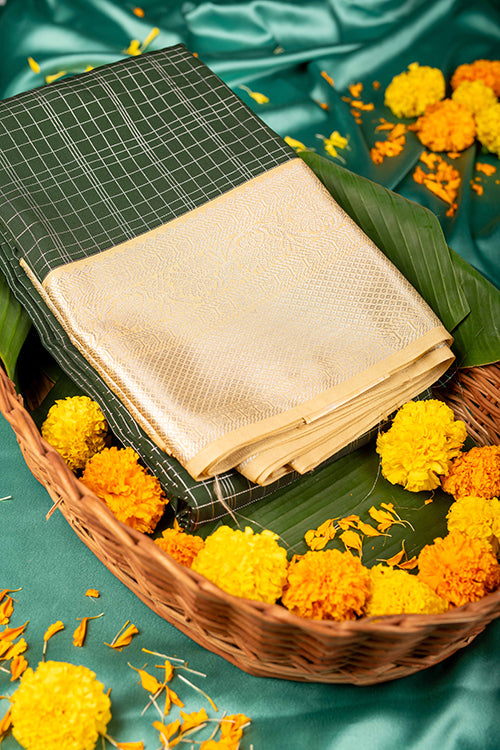 Bottle Green designer Semi Silk Saree