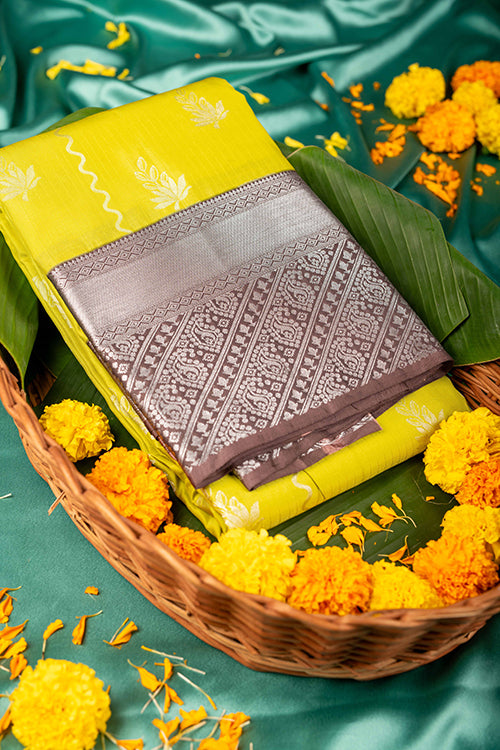 Green and Chocolate Pure Touch Silk Saree