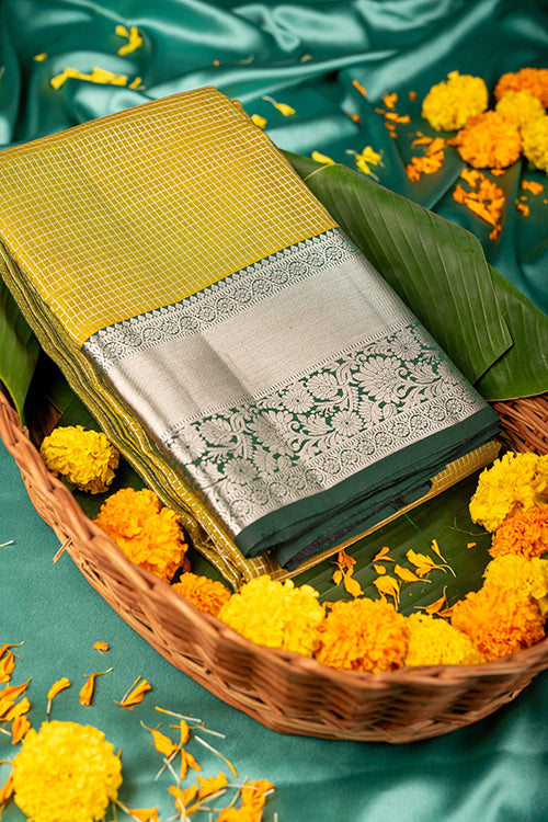 Fenugreek And Green Pure Touch Silk Saree