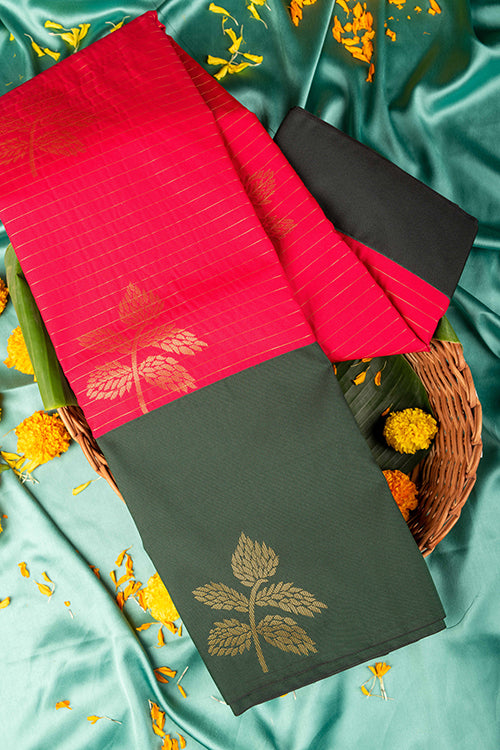 Green and Pink Semi Silk Saree