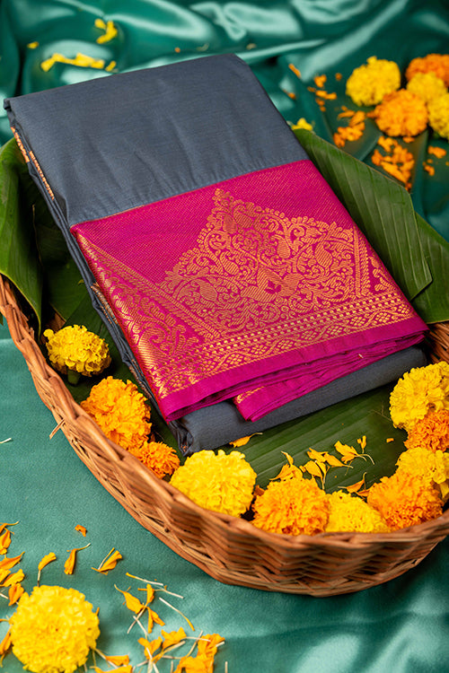 Grey and purple turning semi silk saree