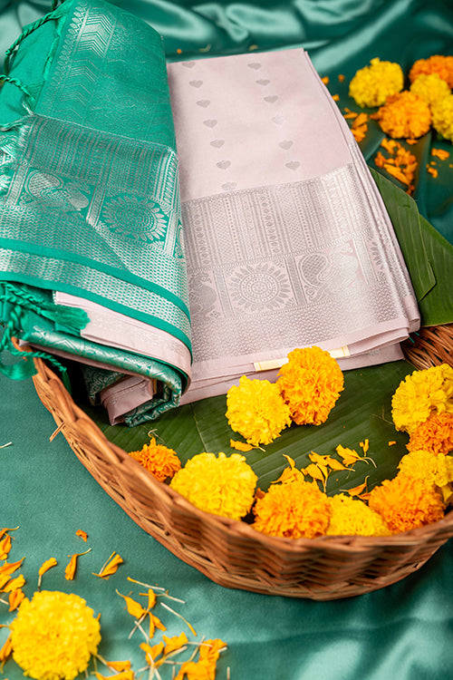 Grey brocade semi soft silk saree