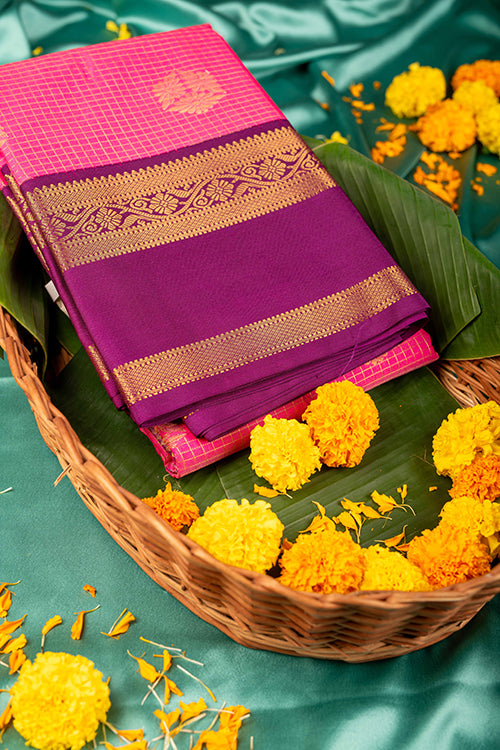 Jamun Purple And Pink Semi Silk Saree