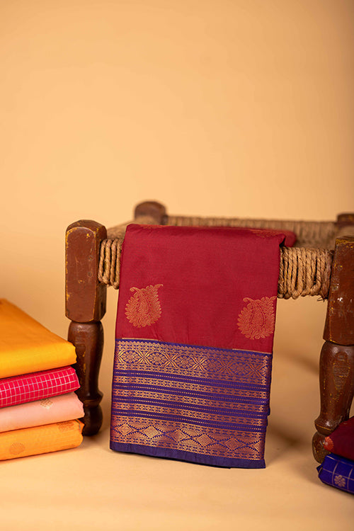 Maroon semi soft silk saree