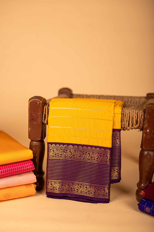 Mustard Purple Semi Silk Saree