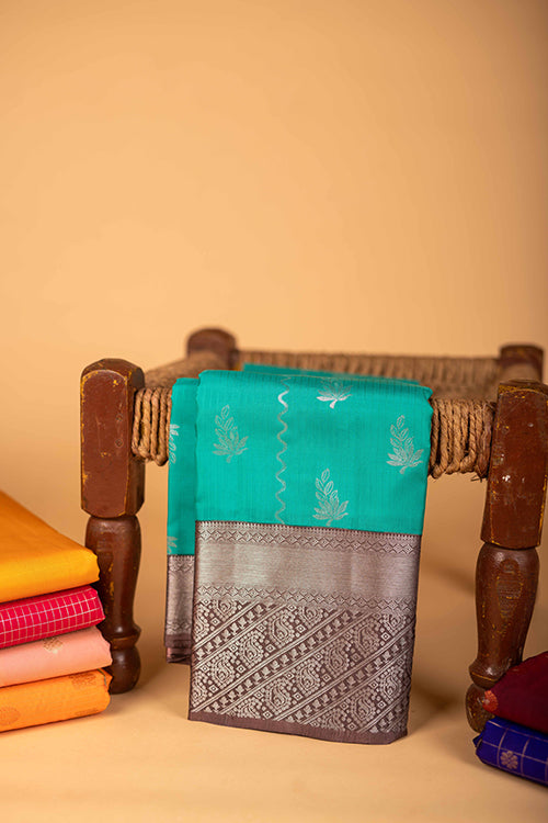 Aqua green chocolate pure touch silk saree