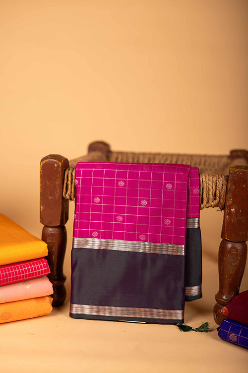 Navy Blue And Pink Semi Silk Sarees