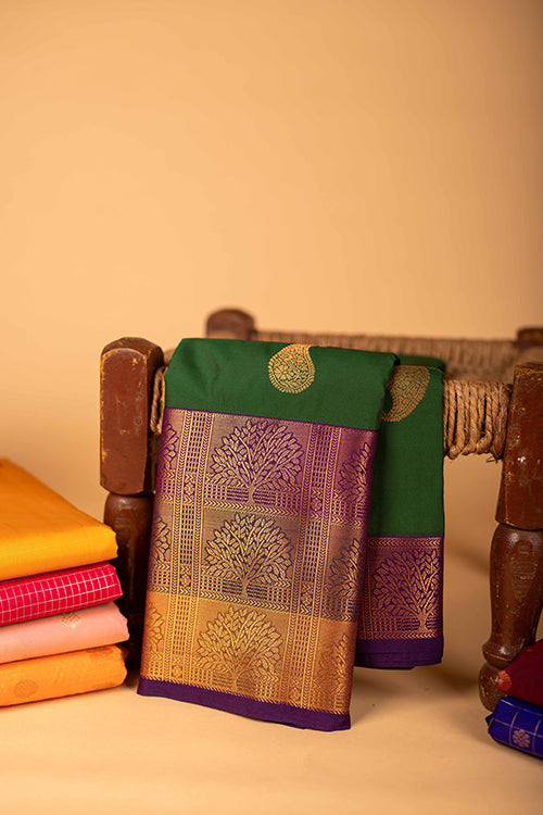 Green and Purple Designer Semi Silk Saree