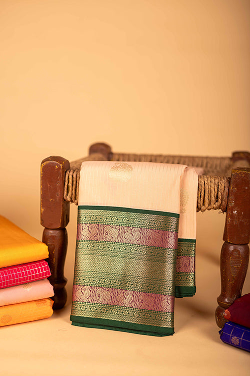 Offwhite and Green Semi Silk Saree