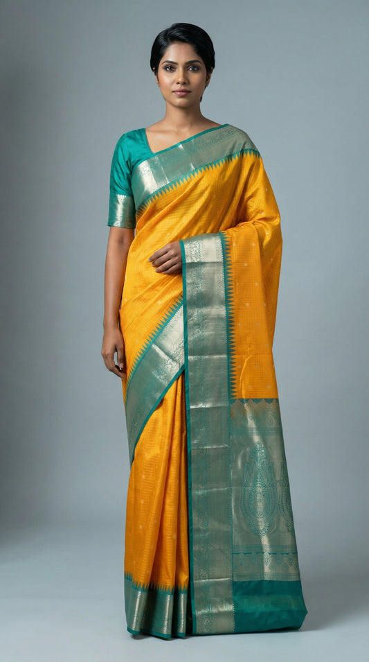 Honey orange semi silk saree
