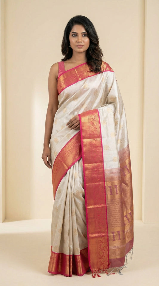 Silver grey Tissue silk saree