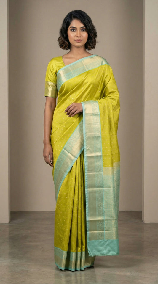 Lime green and Pastel green soft silk saree