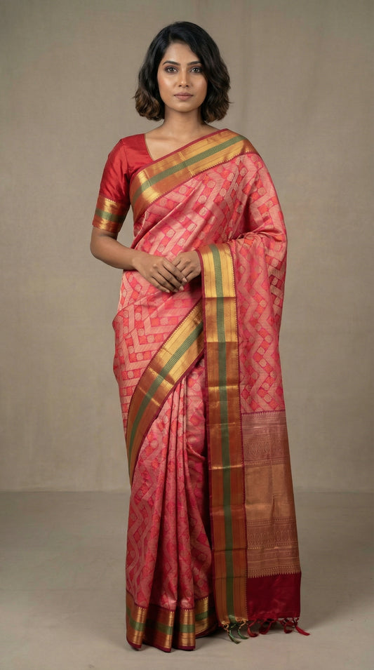 Dual Tone Pink and Maroon soft silk saree