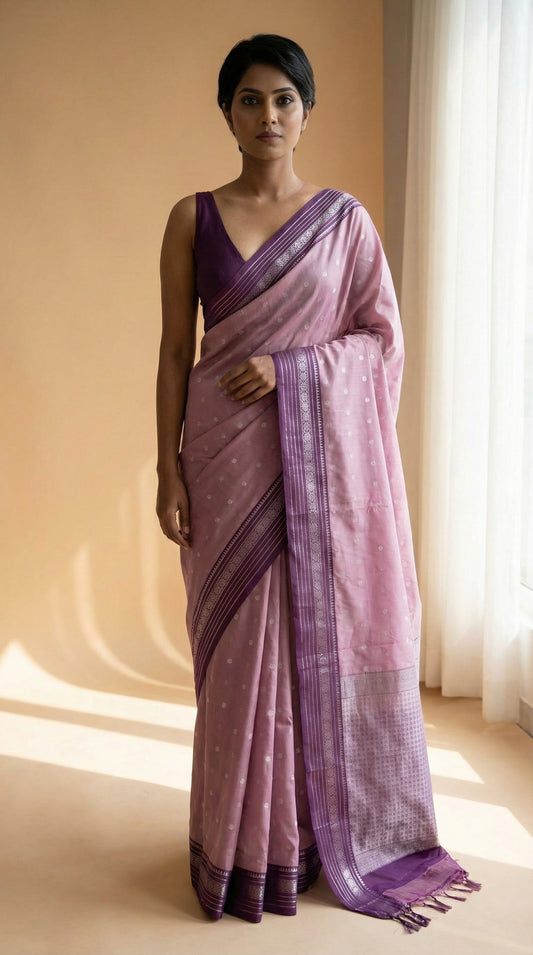 Mauve Purple Butta semi silk saree