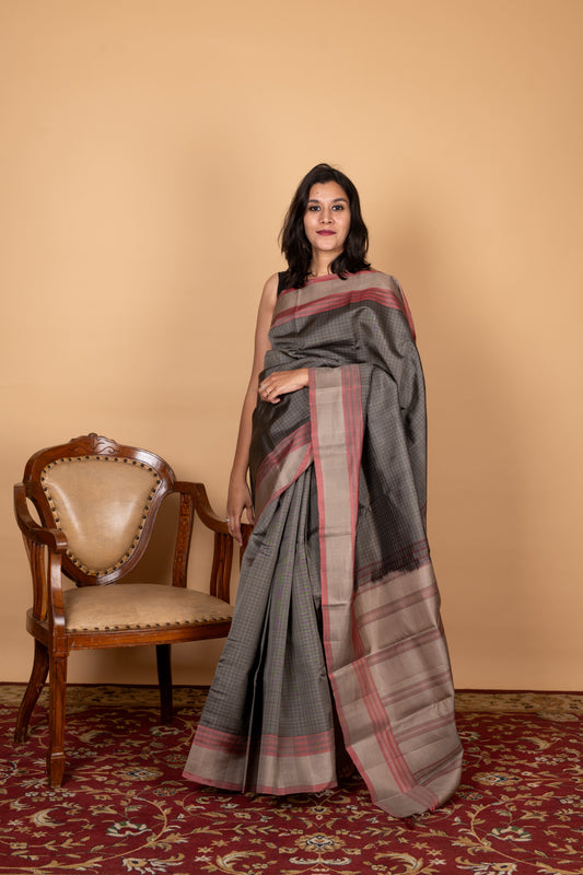 Elephant grey zero zari silk saree