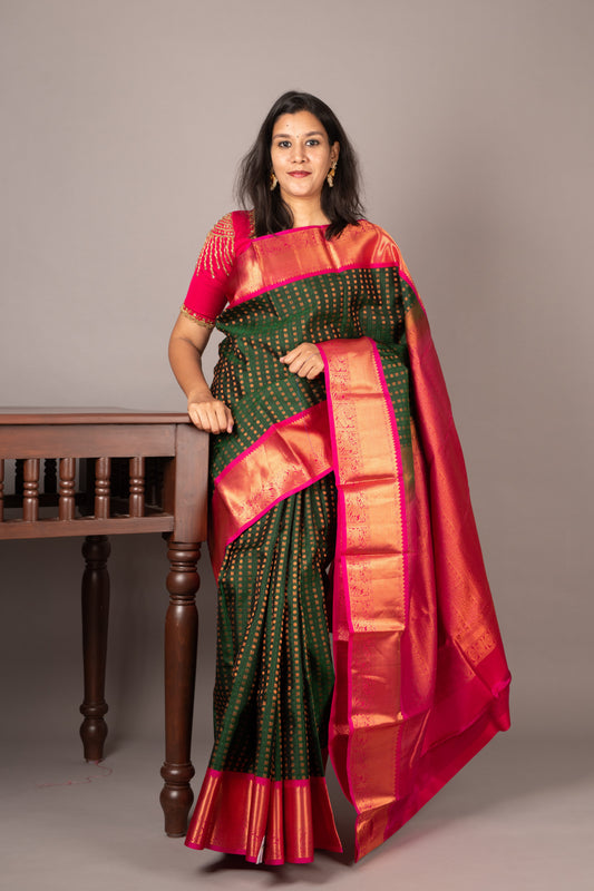 Dark Green Kanjivaram Silk Saree