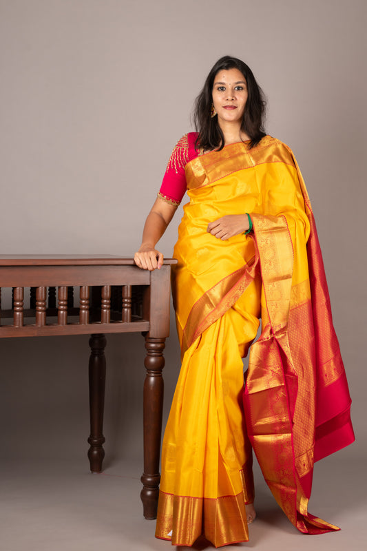 Yellow colour silk saree