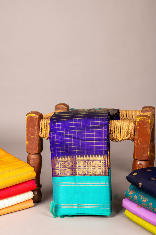 Dark blue and Light blue silk cotton