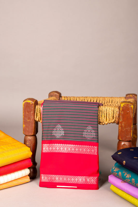 Military green and pink semi silk saree