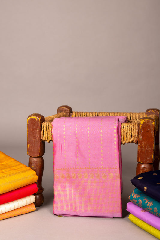 Pink and green designer semi silk saree